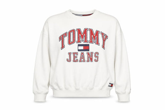 Front view of Tommy Jeans Women White XS Pullover Sweatshirt Cotton Crew Neck