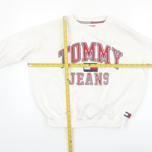 Tommy Jeans Women White XS Pullover Sweatshirt Cotton Crew Neck