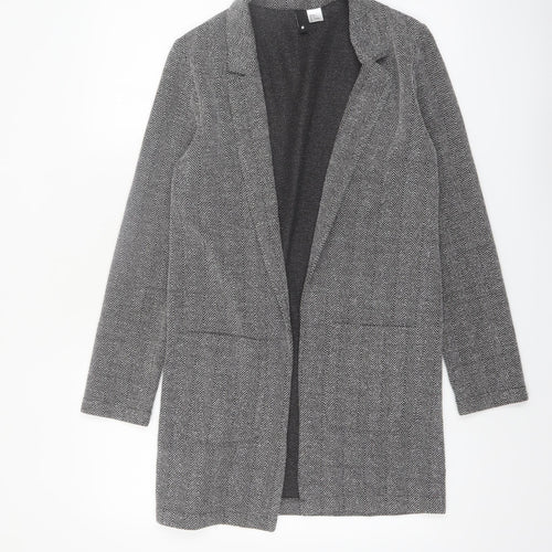 H&M Divided Women’s Grey Herringbone Coatigan Size 6 Longline Open Front