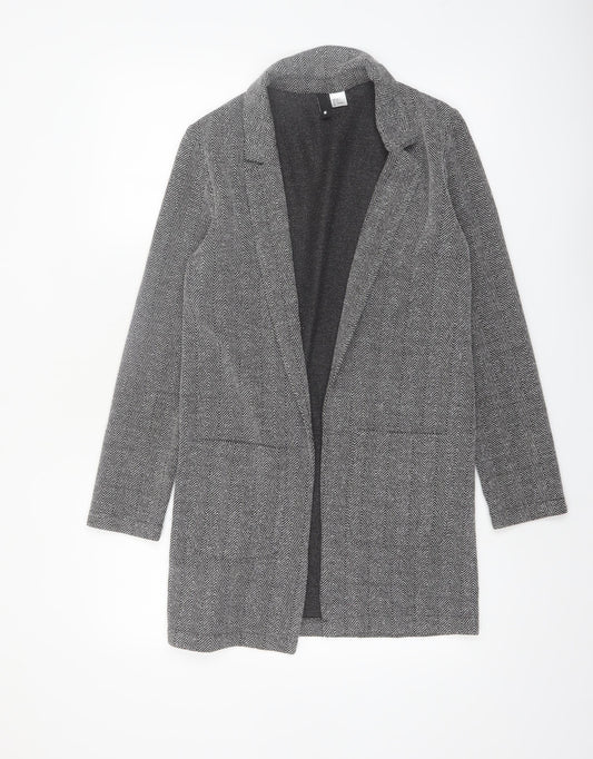 H&M Divided Women’s Grey Herringbone Coatigan Size 6 Longline Open Front