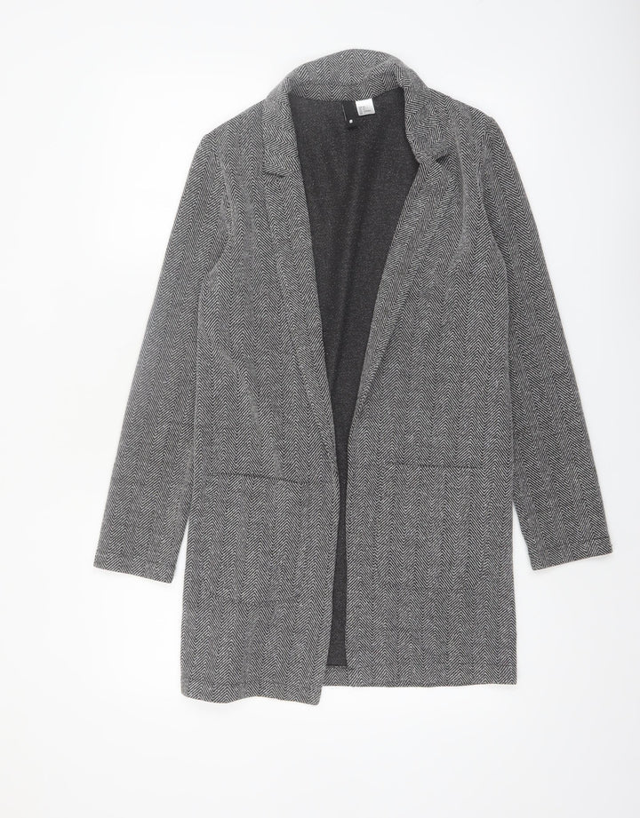 H&M Divided Women’s Grey Herringbone Coatigan Size 6 Longline Open Front
