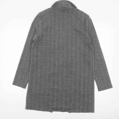 H&M Divided Women’s Grey Herringbone Coatigan Size 6 Longline Open Front