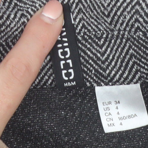 H&M Divided Women’s Grey Herringbone Coatigan Size 6 Longline Open Front