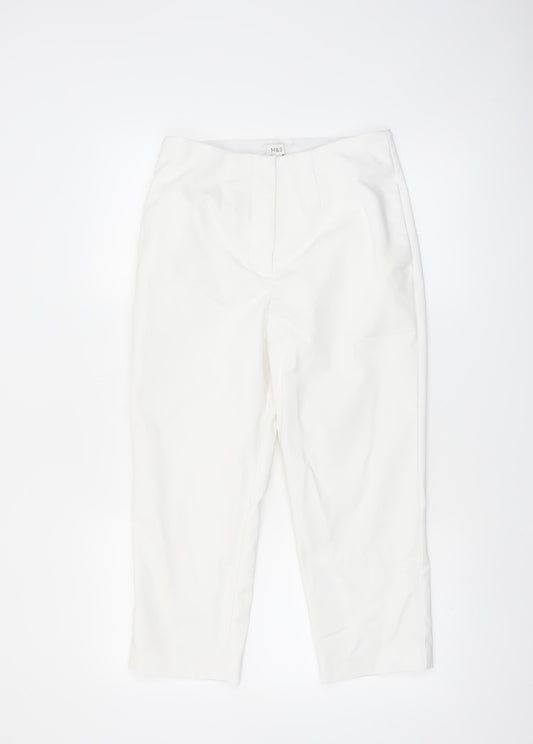 Marks and Spencer Women White Size 10 Regular Ankle Trousers