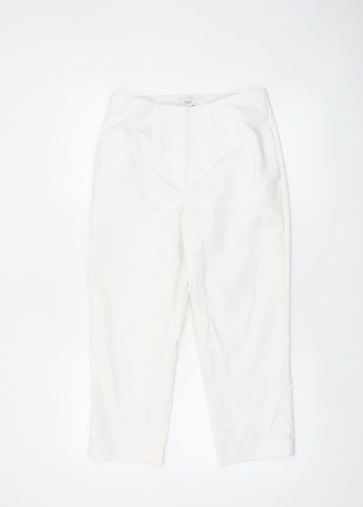 Marks and Spencer Women White Size 10 Regular Ankle Trousers