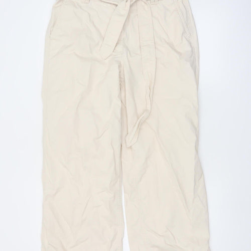 Marks and Spencer Women Beige Cotton Chino Trousers Size 14 Regular
