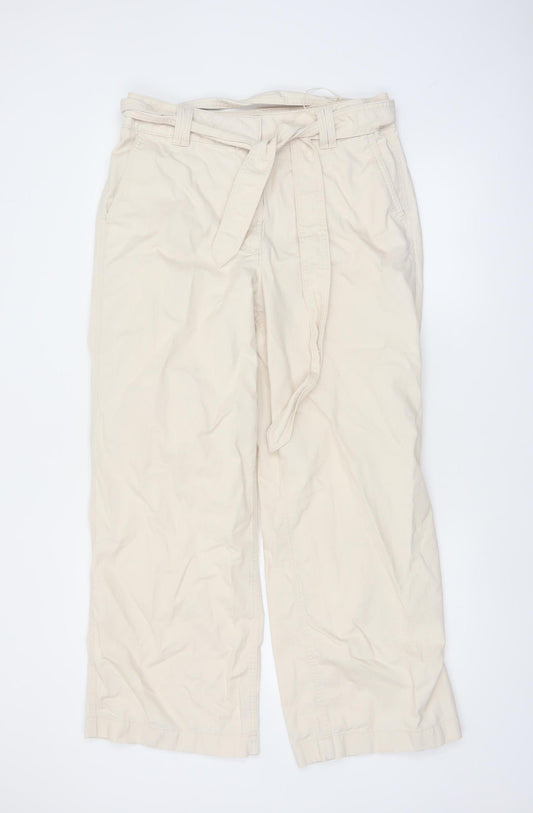 Marks and Spencer Women Beige Cotton Chino Trousers Size 14 Regular