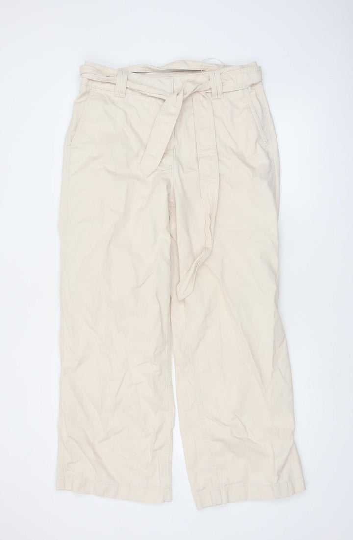Marks and Spencer Women Beige Cotton Chino Trousers Size 14 Regular