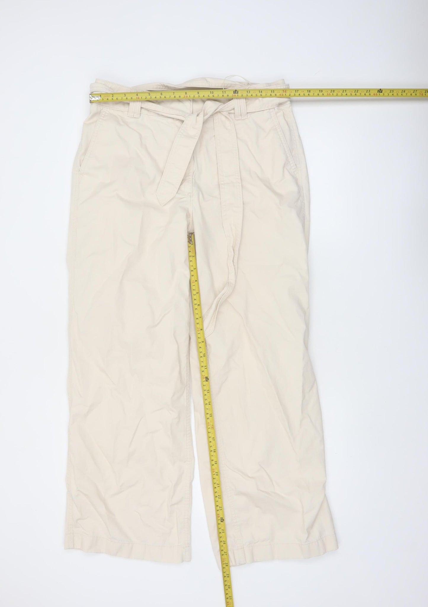 Marks and Spencer Women Beige Cotton Chino Trousers Size 14 Regular