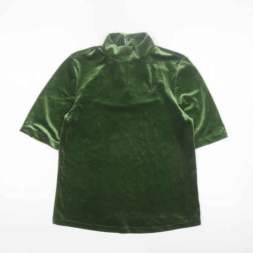 Tu Women’s Green Velvet Roll Neck Short Sleeve Top Size 10