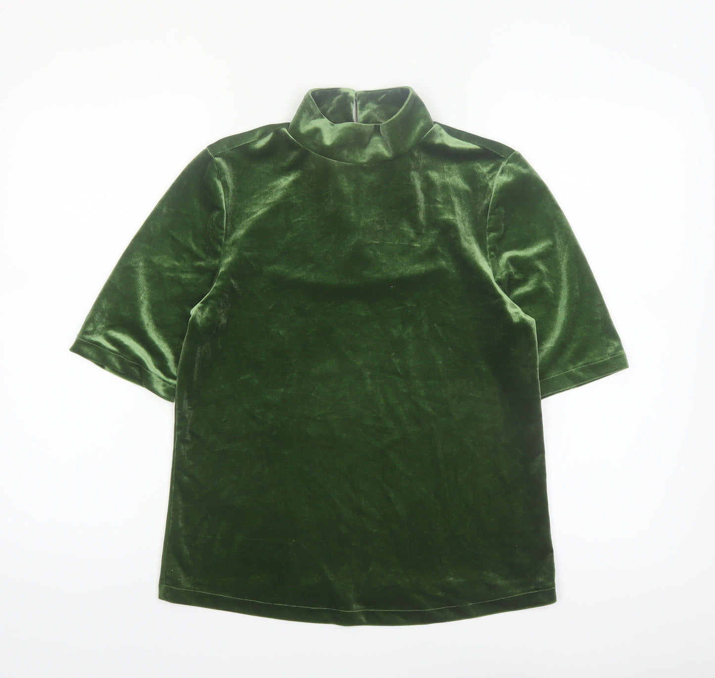 Tu Women’s Green Velvet Roll Neck Short Sleeve Top Size 10