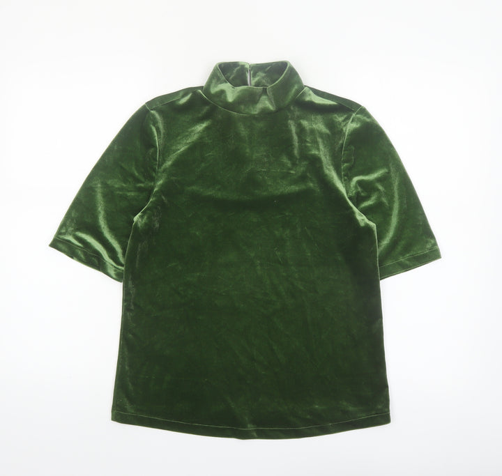 Tu Women’s Green Velvet Roll Neck Short Sleeve Top Size 10