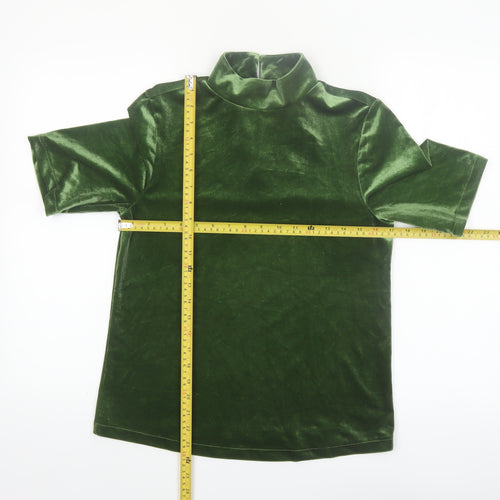 Tu Women’s Green Velvet Roll Neck Short Sleeve Top Size 10