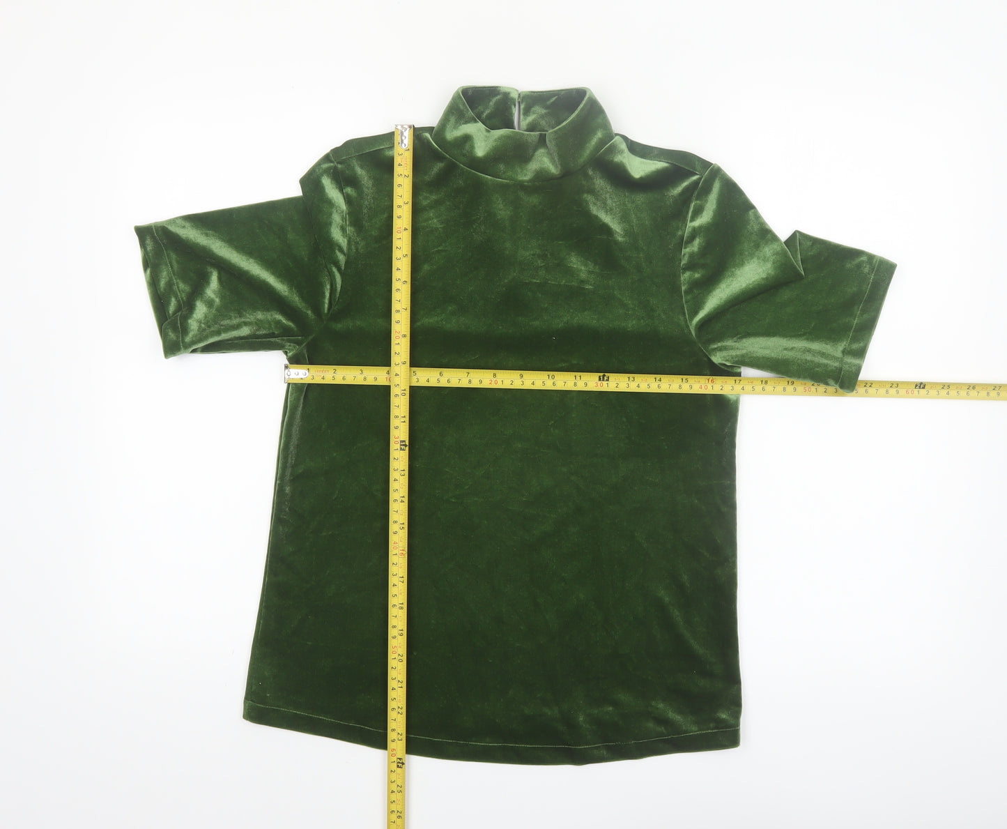 Tu Women’s Green Velvet Roll Neck Short Sleeve Top Size 10