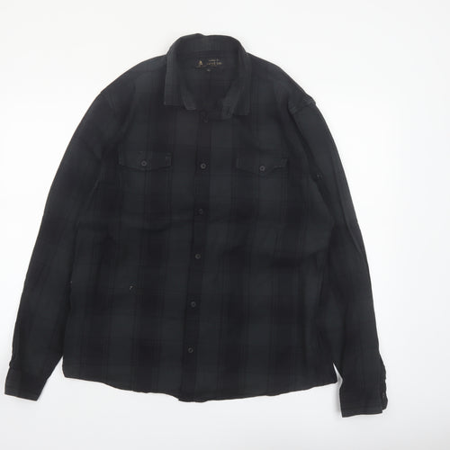 Label Lab Men's Black Checked Cotton Button-Up Shirt XL