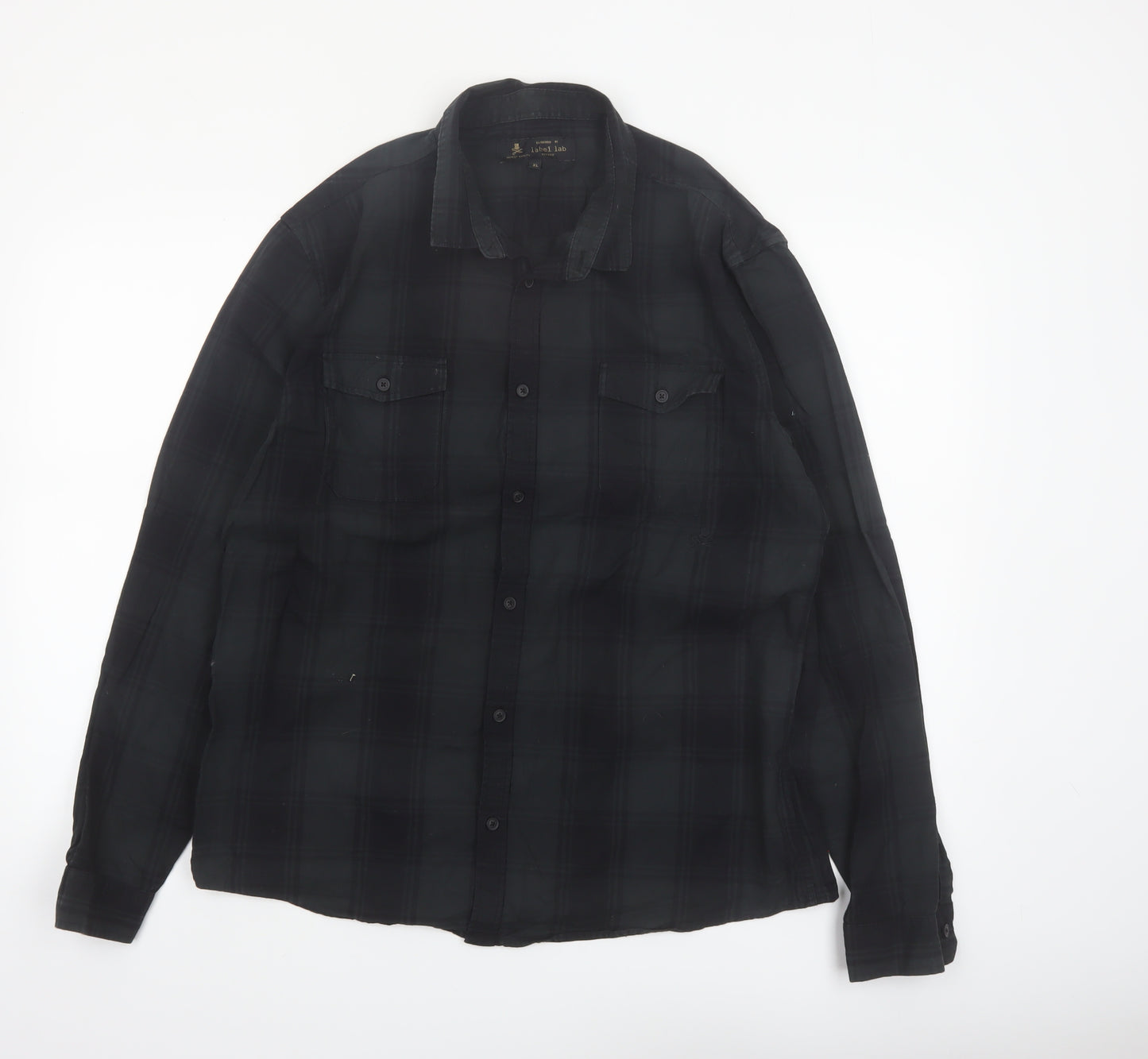 Label Lab Men's Black Checked Cotton Button-Up Shirt XL