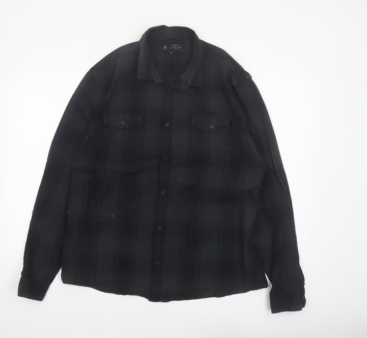 Label Lab Men's Black Checked Cotton Button-Up Shirt XL