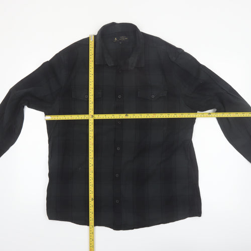 Label Lab Men's Black Checked Cotton Button-Up Shirt XL