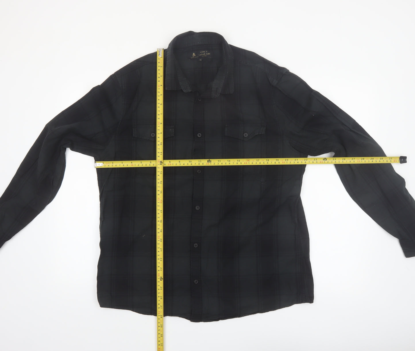 Label Lab Men's Black Checked Cotton Button-Up Shirt XL