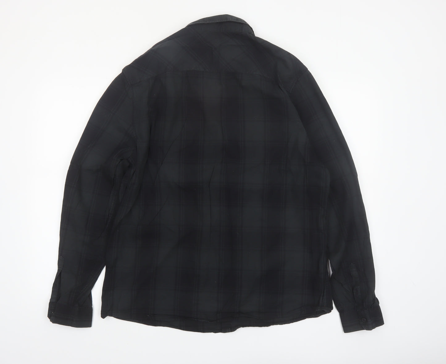 Label Lab Men's Black Checked Cotton Button-Up Shirt XL