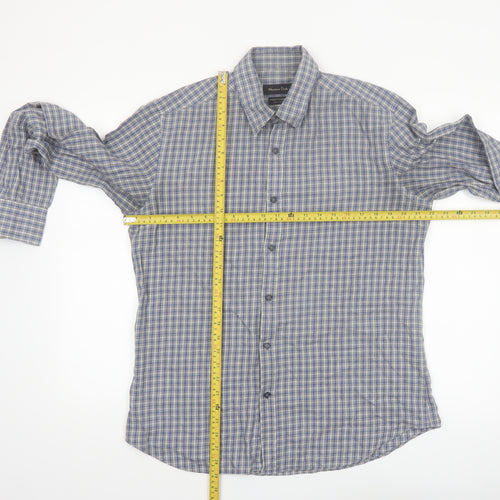 Massimo Dutti Men's Blue Check Button-Up Shirt Size L Long Sleeve Cotton