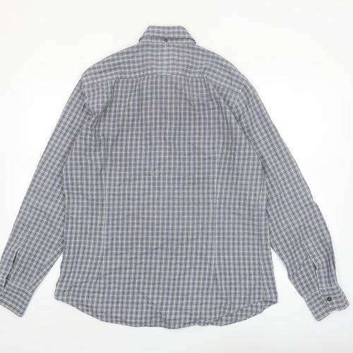 Massimo Dutti Men's Blue Check Button-Up Shirt Size L Long Sleeve Cotton