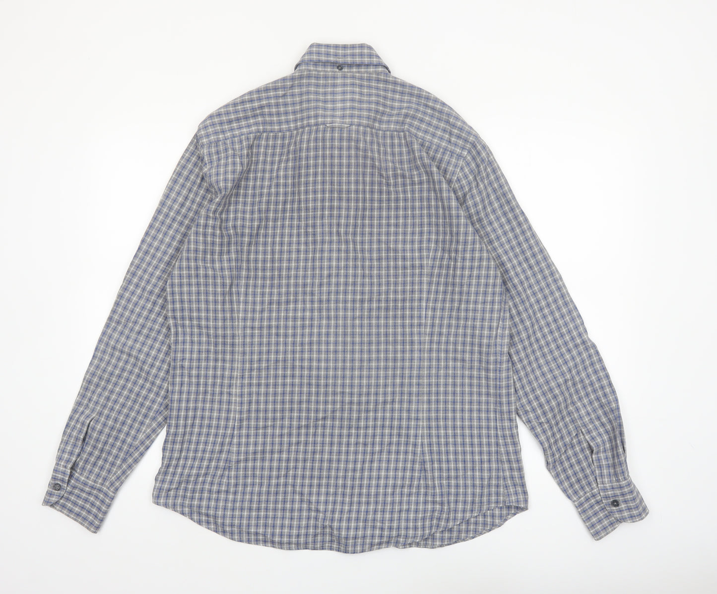 Massimo Dutti Men's Blue Check Button-Up Shirt Size L Long Sleeve Cotton
