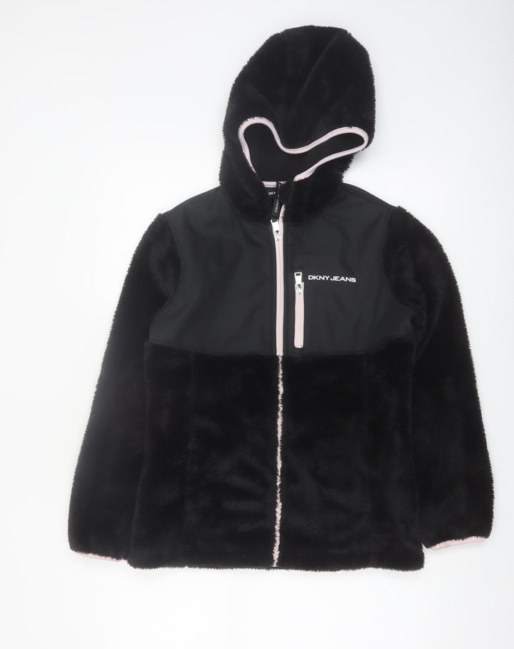 DKNY Jeans Women's Black Full Zip Hooded Sweatshirt Size L