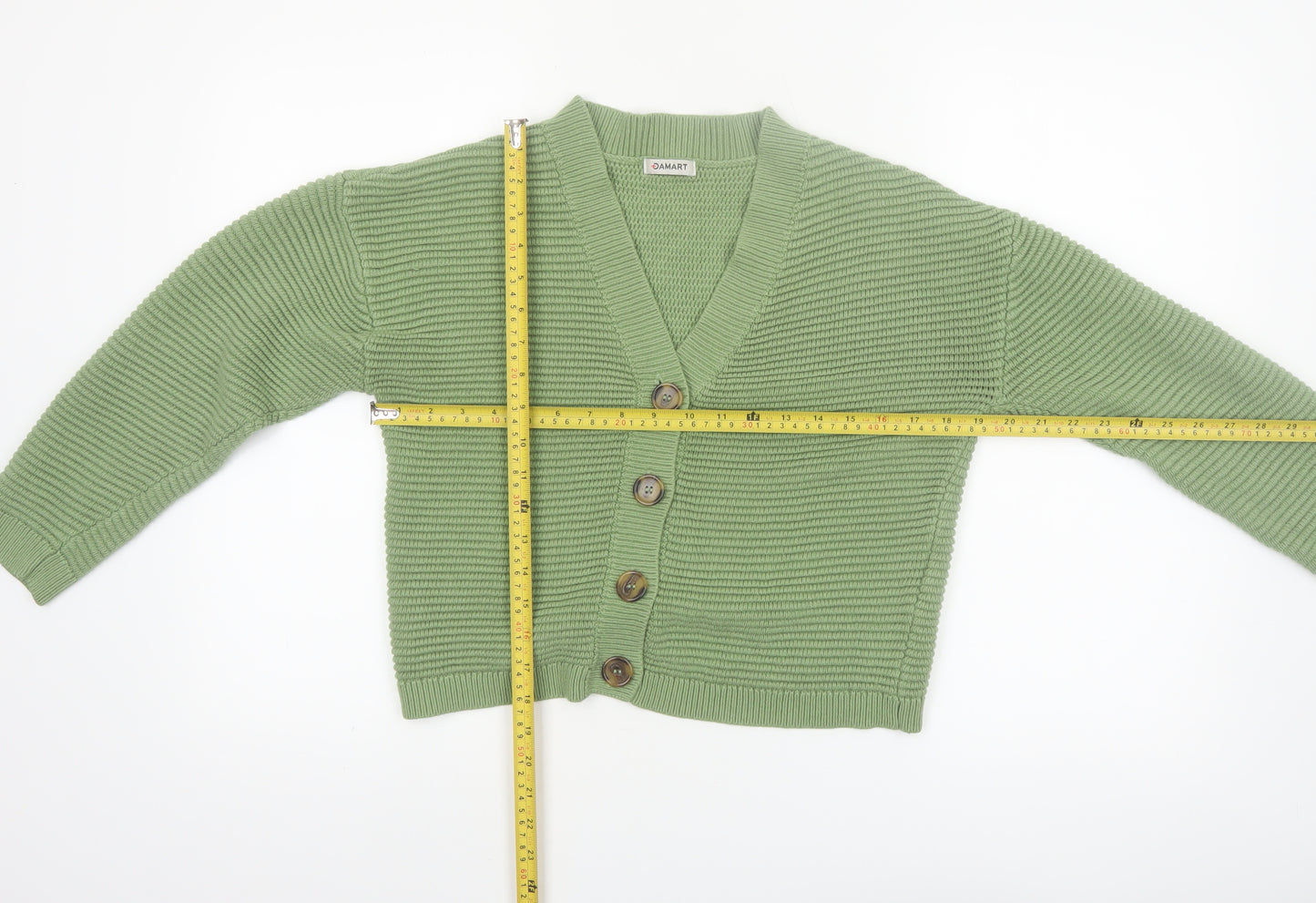 Damart Women's Green Acrylic V-Neck Button Cardigan Size 10/12