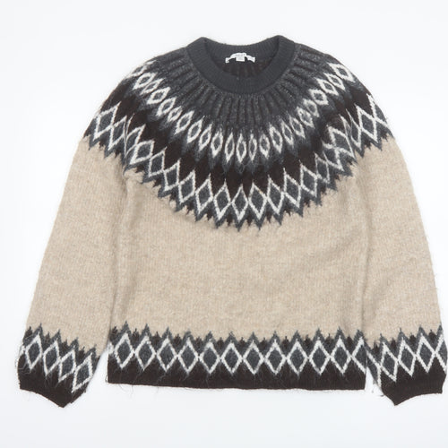 Next Women’s Beige Geometric Knit Jumper Size S Crew Neck Long Sleeve