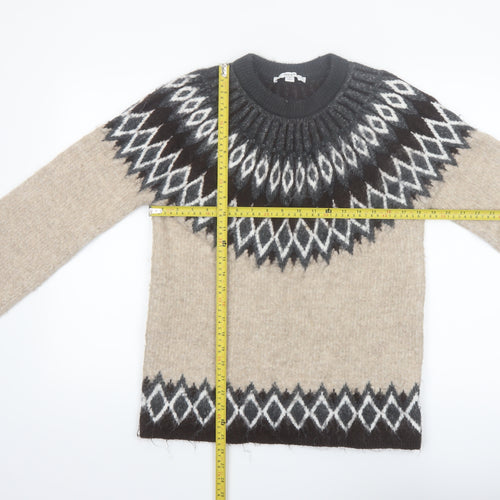 Next Women’s Beige Geometric Knit Jumper Size S Crew Neck Long Sleeve