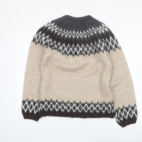 Next Women’s Beige Geometric Knit Jumper Size S Crew Neck Long Sleeve