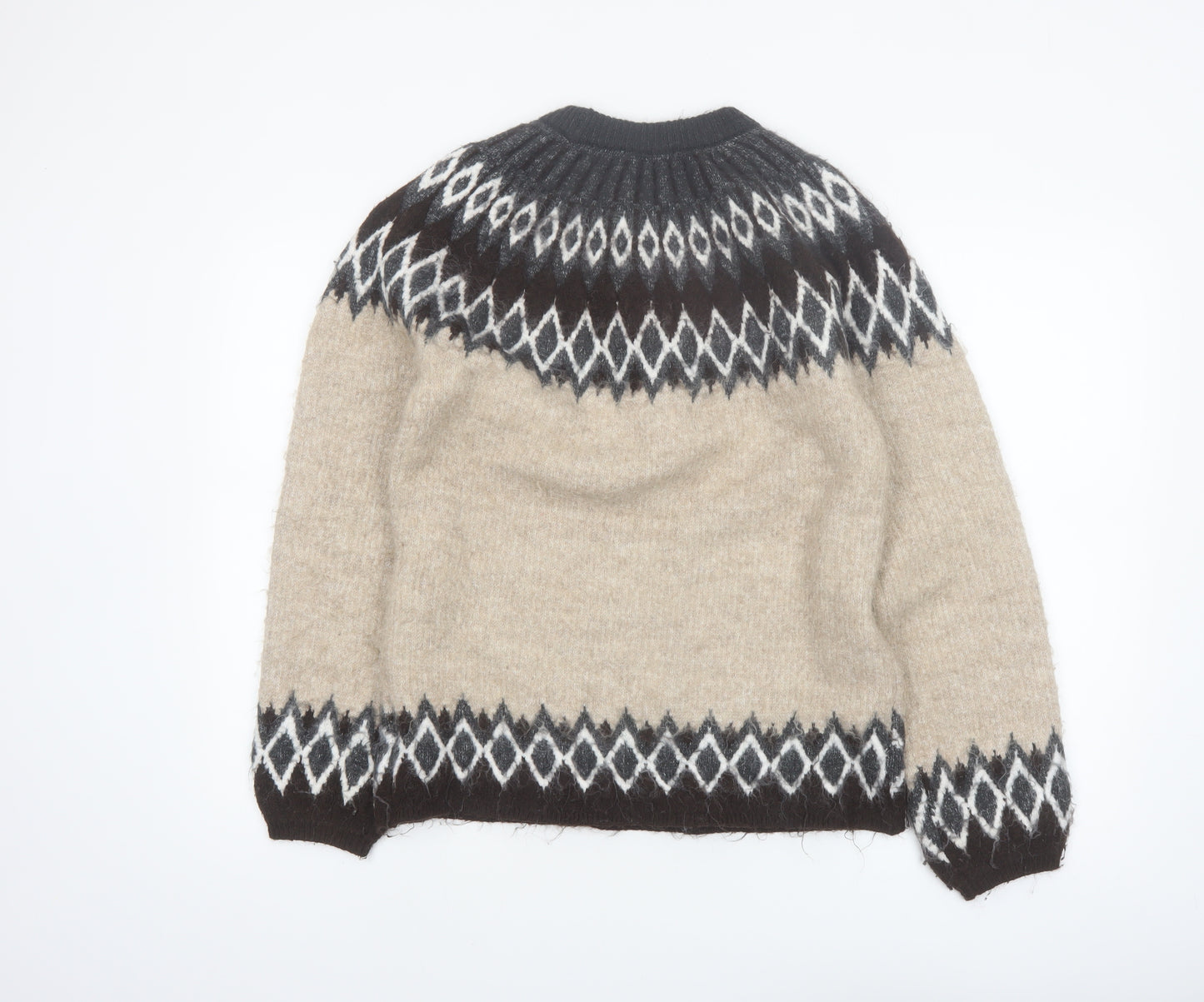 Next Women’s Beige Geometric Knit Jumper Size S Crew Neck Long Sleeve