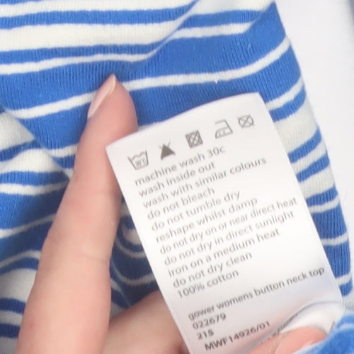 Mountain Warehouse Womens Blue Striped Henley Sweatshirt UK 12 Cotton