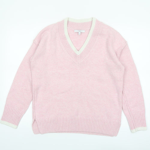 Next Women Pink V-Neck Knit Jumper Medium Acrylic Blend