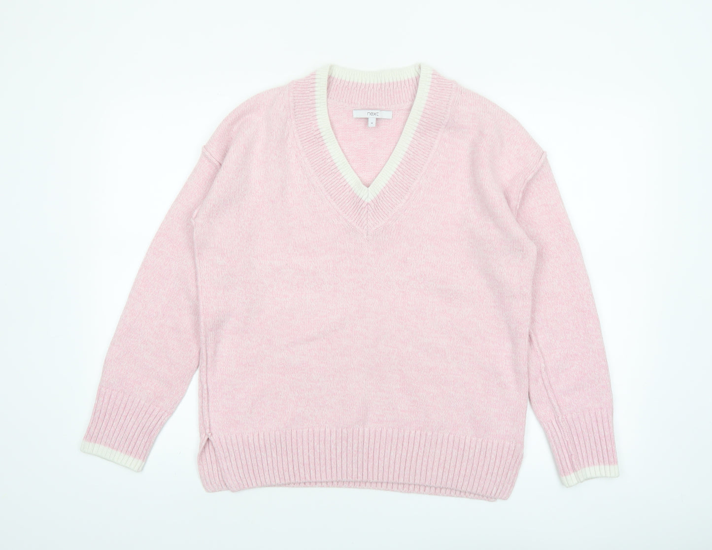 Next Women Pink V-Neck Knit Jumper Medium Acrylic Blend