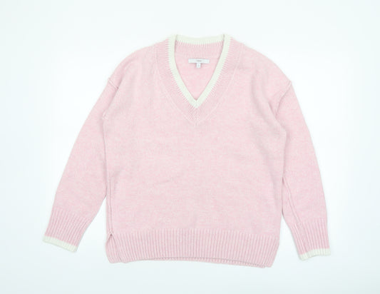 Next Women Pink V-Neck Knit Jumper Medium Acrylic Blend
