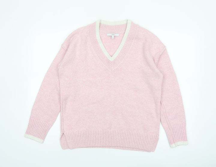 Next Women Pink V-Neck Knit Jumper Medium Acrylic Blend