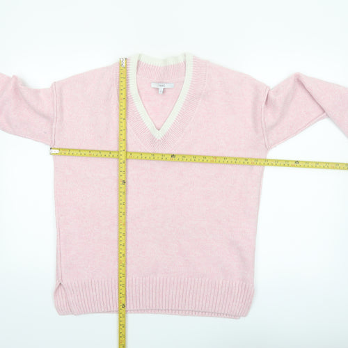 Next Women Pink V-Neck Knit Jumper Medium Acrylic Blend