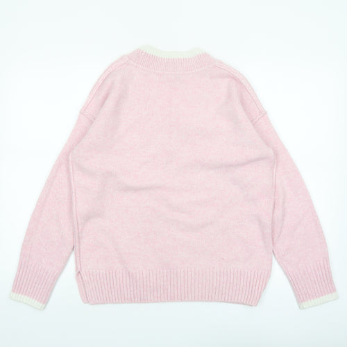 Next Women Pink V-Neck Knit Jumper Medium Acrylic Blend