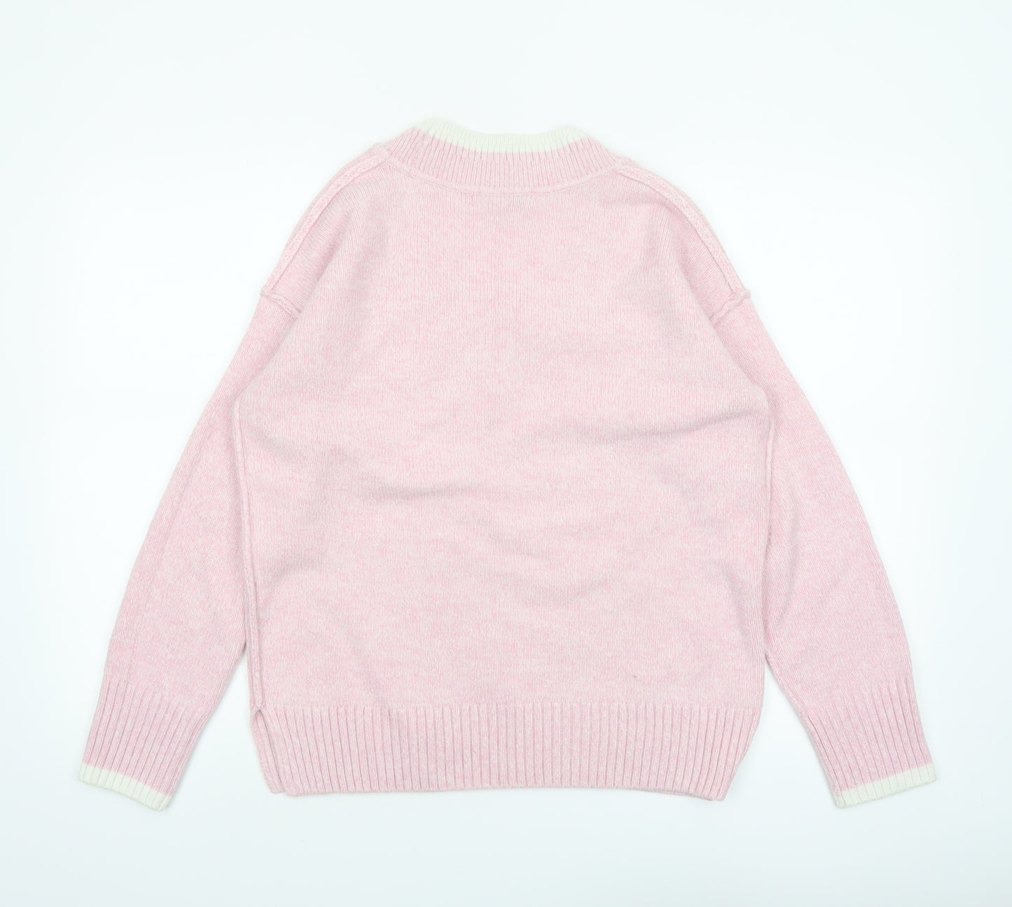 Next Women Pink V-Neck Knit Jumper Medium Acrylic Blend