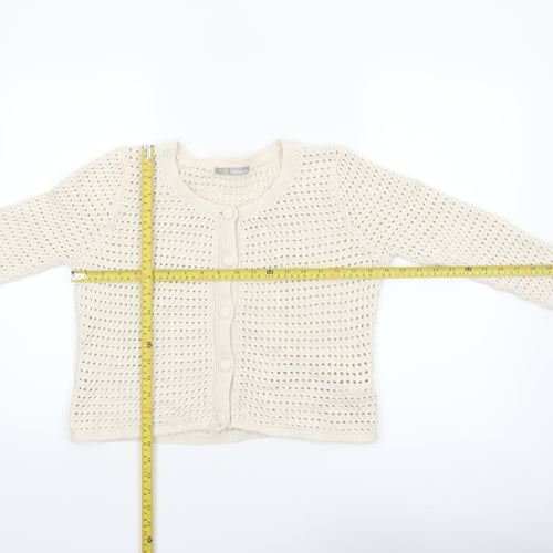 Marks and Spencer Women Ivory Open-Knit Cotton Cardigan UK 14