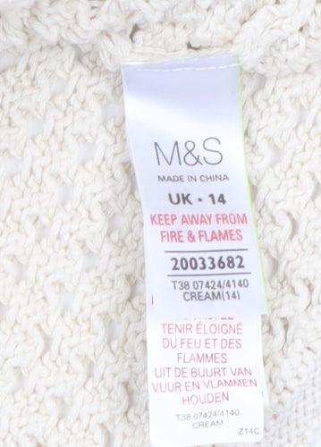 Marks and Spencer Women Ivory Open-Knit Cotton Cardigan UK 14