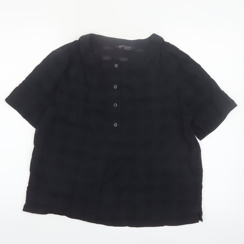 Marks and Spencer Womens Black Cotton Short Sleeve Blouse Size 10