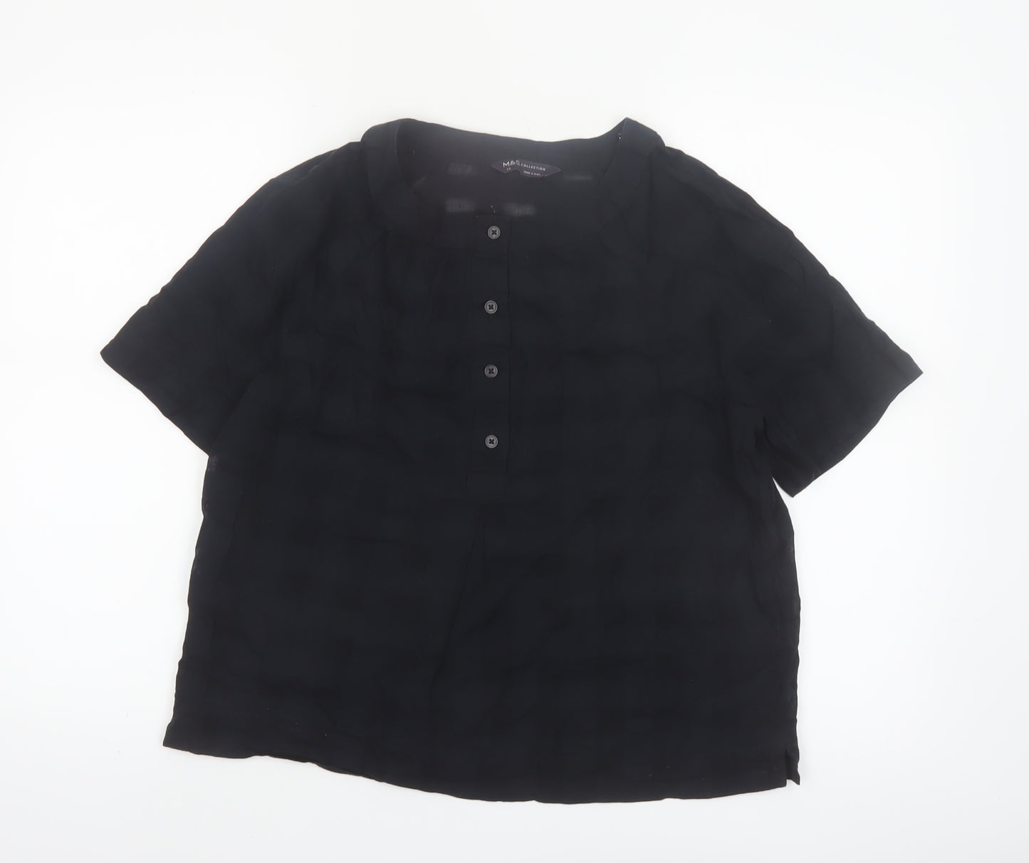 Marks and Spencer Womens Black Cotton Short Sleeve Blouse Size 10