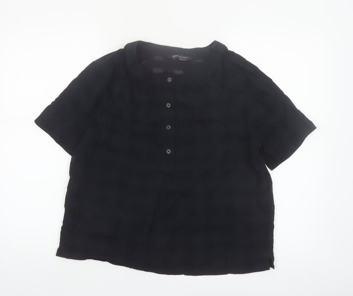 Marks and Spencer Womens Black Cotton Short Sleeve Blouse Size 10
