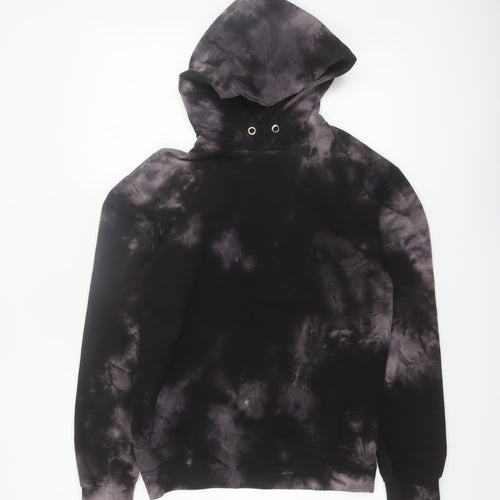 Boohoo Womens Black Tie-Dye Pullover Hoodie UK 6 Cotton Blend