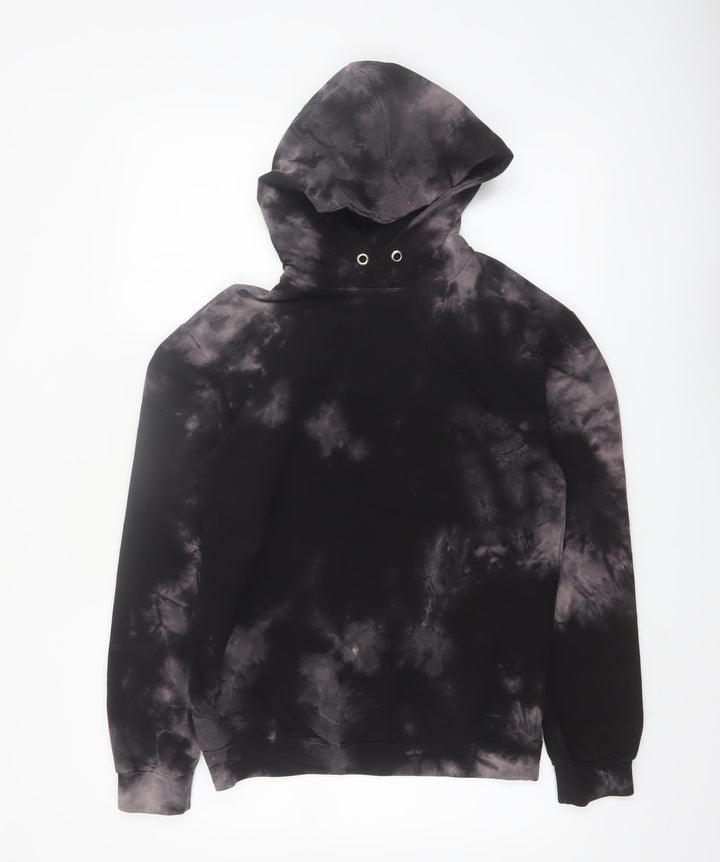 Boohoo Womens Black Tie-Dye Pullover Hoodie UK 6 Cotton Blend