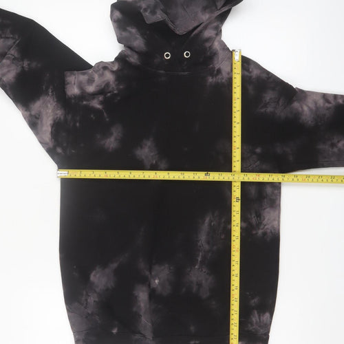 Boohoo Womens Black Tie-Dye Pullover Hoodie UK 6 Cotton Blend