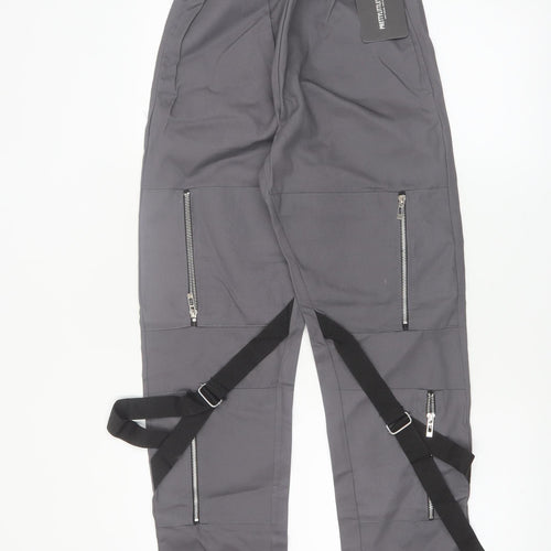 PrettyLittleThing Women Grey Cargo Trousers UK 4 Utility Zip Strap Pants